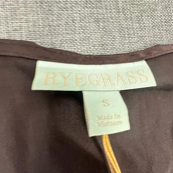 NEW Ryegrass Silky Top Brown Lace Sleeves Round Neck $60 Small Blouse Semi-sheer - Picture 5 of 10